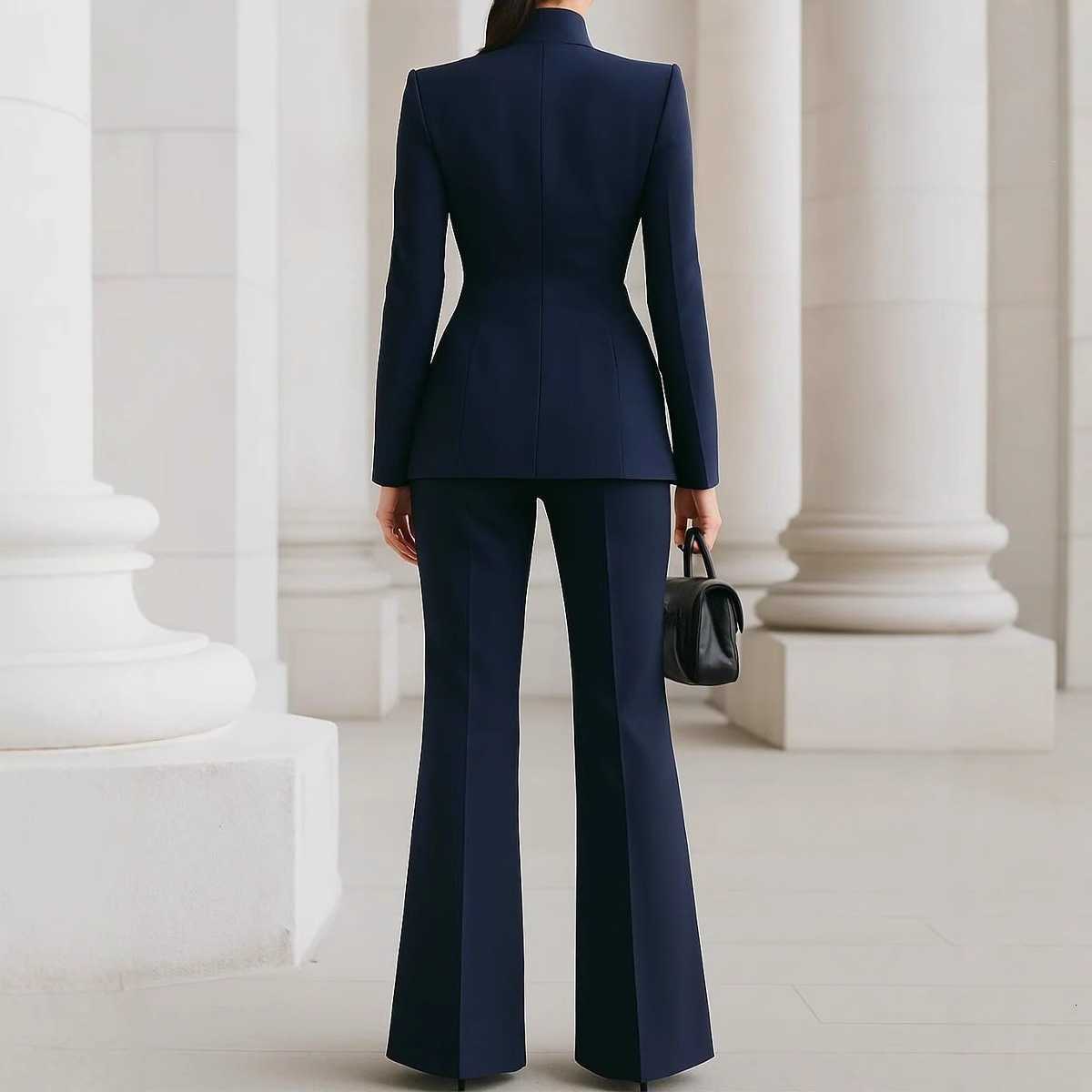 Elegant White Slim Womens Two Pieces Suit Set One Button Jacket Long Straight Pants Sets Office Banquet Wedding Female ClothingT260520 - view 3