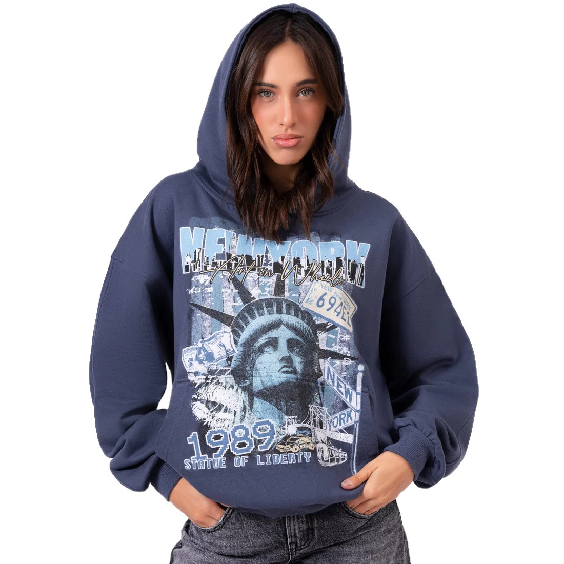 Women's Hoodies American Trendy High Street Retro Washed Vintage Printed Zip-Up Hoodie Loose Long-Sleeve Cardigan Sweatshirt - view 7