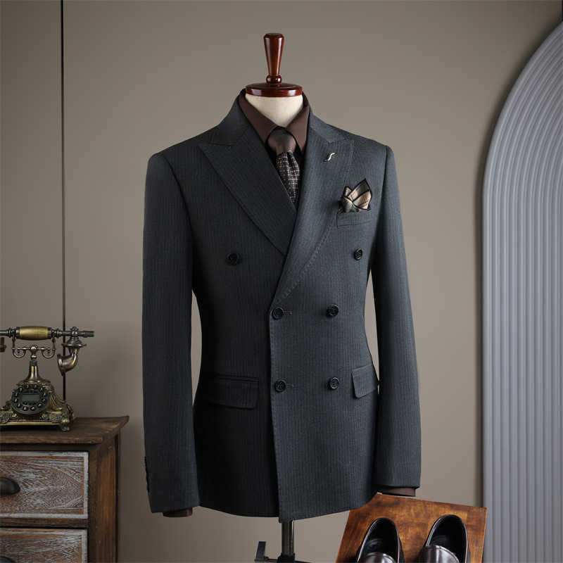 Black Men's Three Breasted Suits 2-piece Set Satin Peaked Lapel Blazer+Satin-trimmed Pants Formal Wedding Evening Party OutfitT260903 - view 7