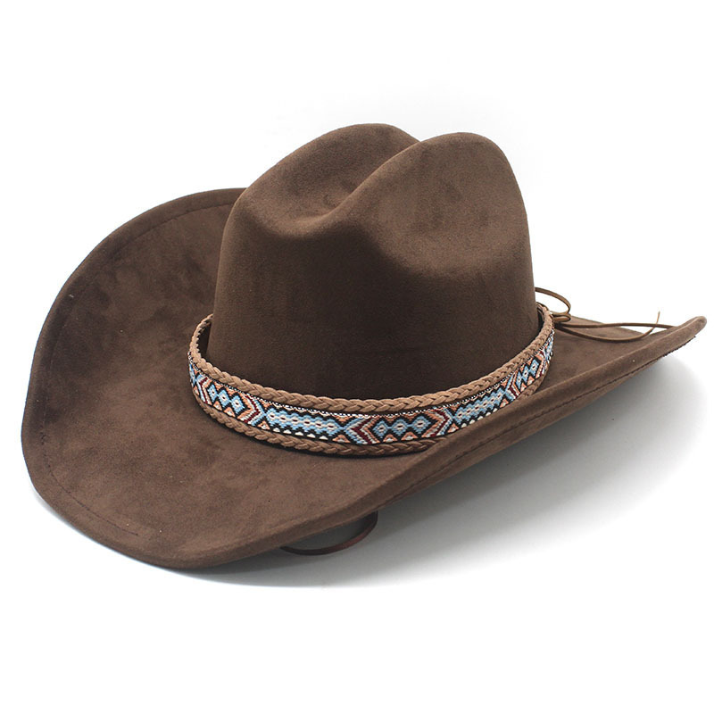 classic suede 95CM large brim western cowboy fedora hat men and women cowboy hat fashion travel party hat sombrero vaquero 251009 - view 5