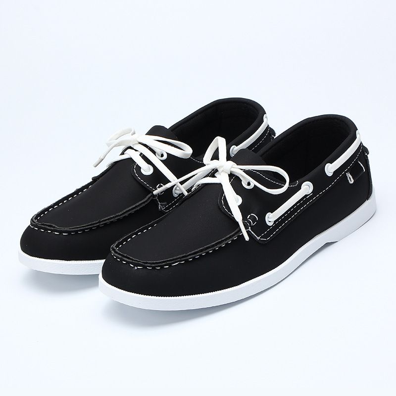 Color Block Genuine Leather Boat Shoes Hand Sewn Moc Toe Slip On Lace Up Casual Loafers For Men Outdoor Walking - view 4