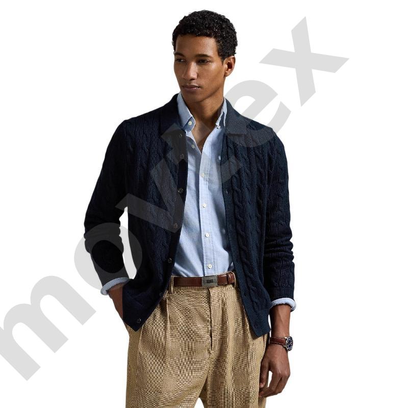 Men Classic Collared Cable Knit Cardigan Button Front Long Sleeve Knitted Sweater Jacket Loose Fit Smart Casual Knit Outerwear For Daily Business - view 6