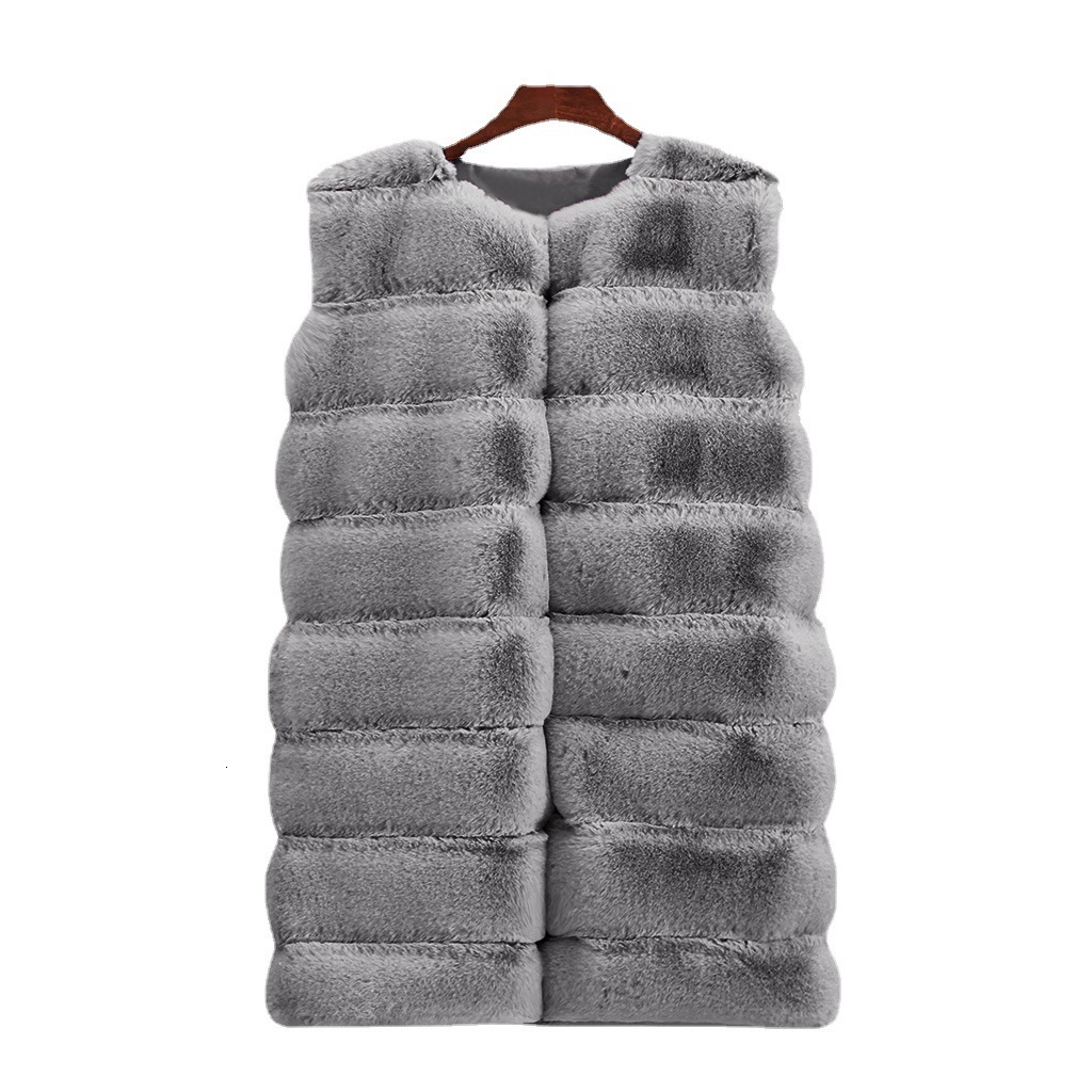 Womens Fur Vest Ladies Elegant Faux Fur Long Winter Jackets Coat Black Sleeveless Waistcoat Body Warmer Outwear 201031 - view 6