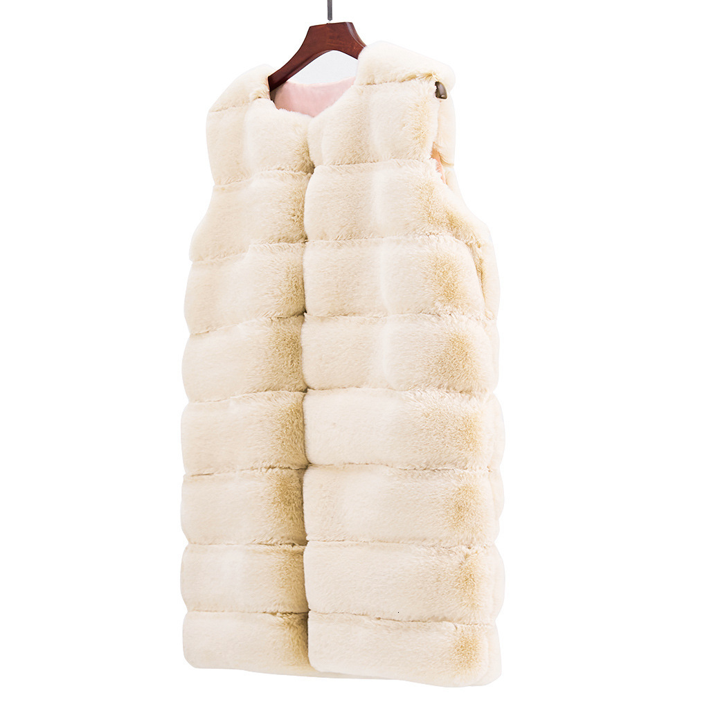 Womens Fur Vest Ladies Elegant Faux Fur Long Winter Jackets Coat Black Sleeveless Waistcoat Body Warmer Outwear 201031 - view 9