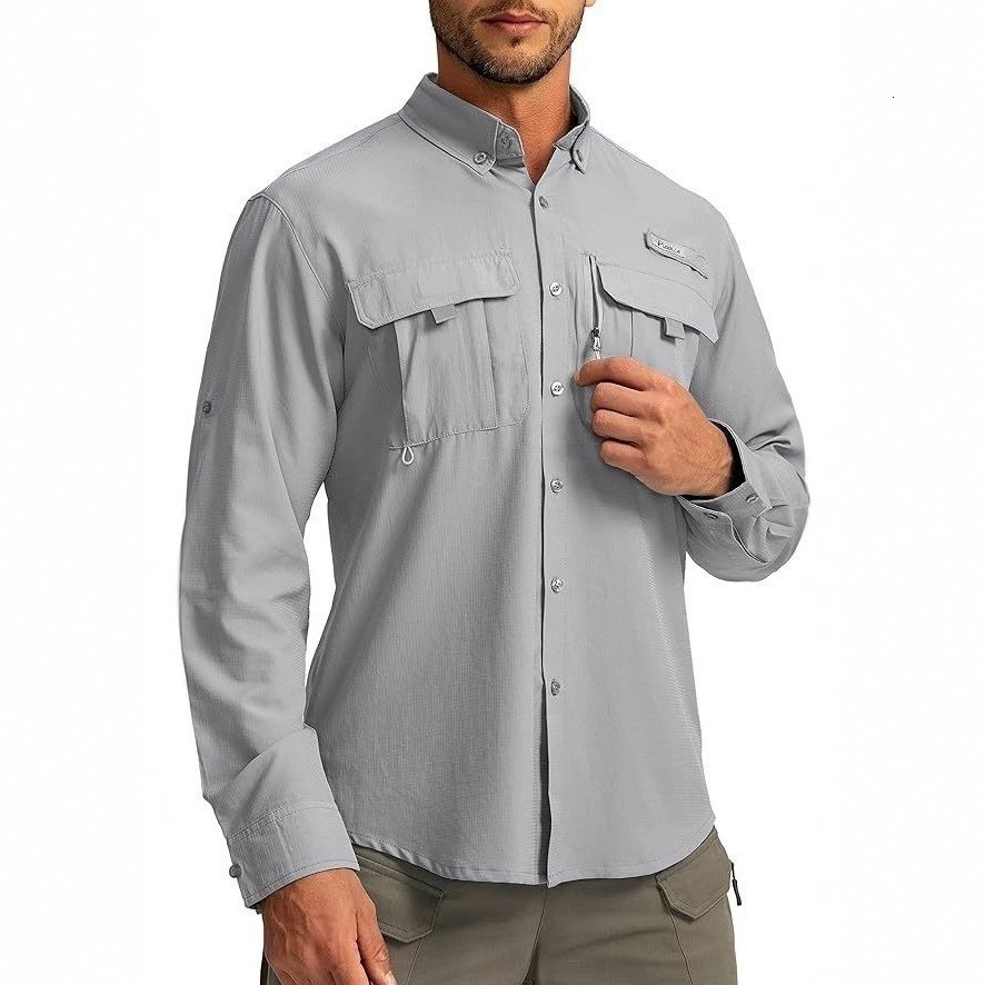 2026 Men's Outdoor LongSleeve Sun Protection Shirt Workwear Style Breathable QuickDrying Casual Solid Color TurnDown Collar Apparel 260127