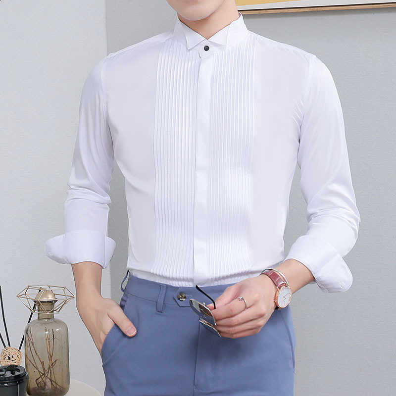 Men's Formal Dress French Cuff Shirt, Bow Tie Shirt, Wingtip Collar, Banquet Groom Groomsman Wedding Shirt L260814 - view 6