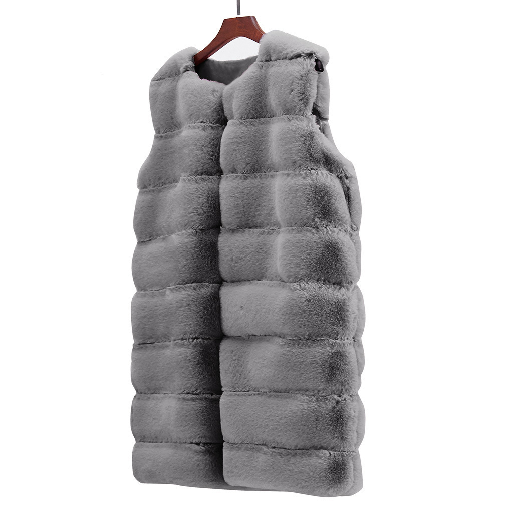 Womens Fur Vest Ladies Elegant Faux Fur Long Winter Jackets Coat Black Sleeveless Waistcoat Body Warmer Outwear 201031 - view 8