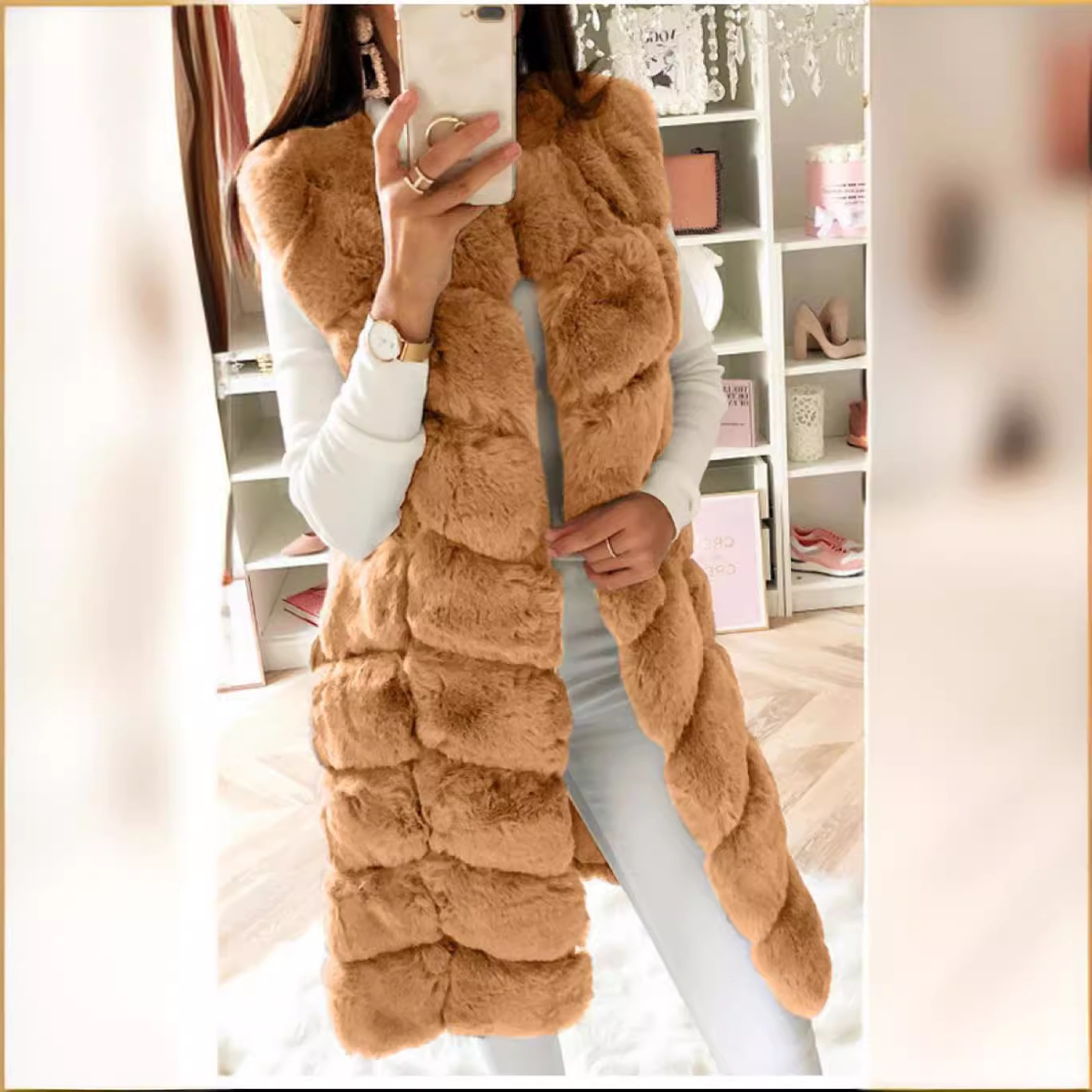 Womens Fur Vest Ladies Elegant Faux Fur Long Winter Jackets Coat Black Sleeveless Waistcoat Body Warmer Outwear 201031 - view 4