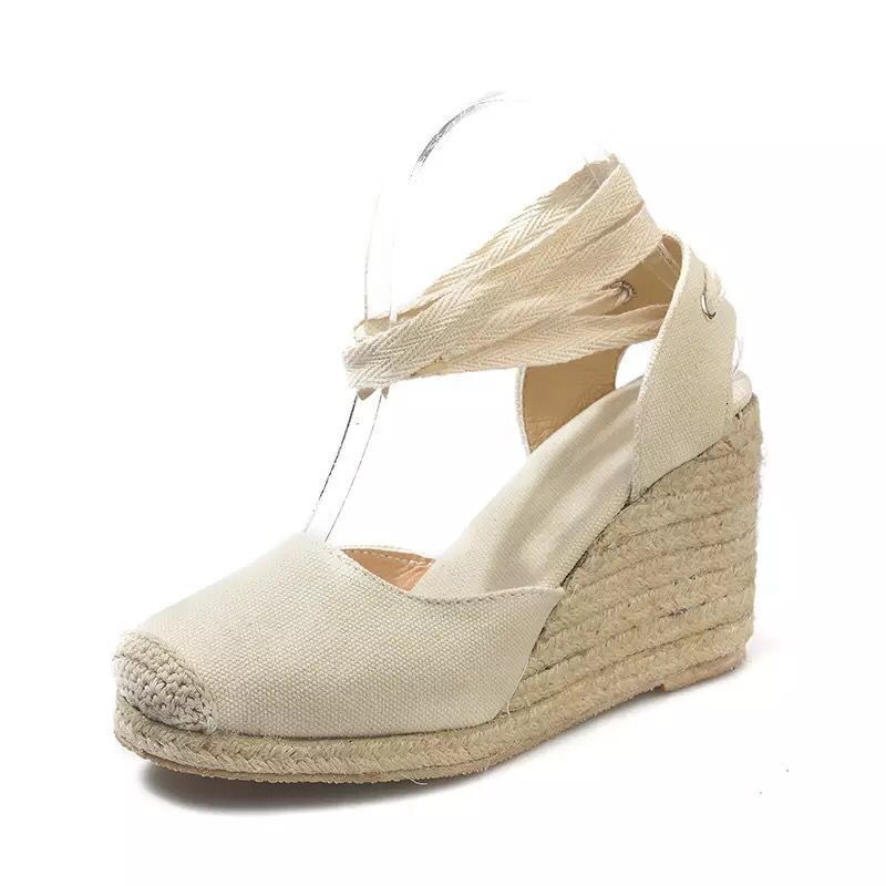 2024 Summer Thick-soled Linen-grass Shoes Woven Hollow Strap Wedge High Heeled Sandals For Women 240819 - view 6