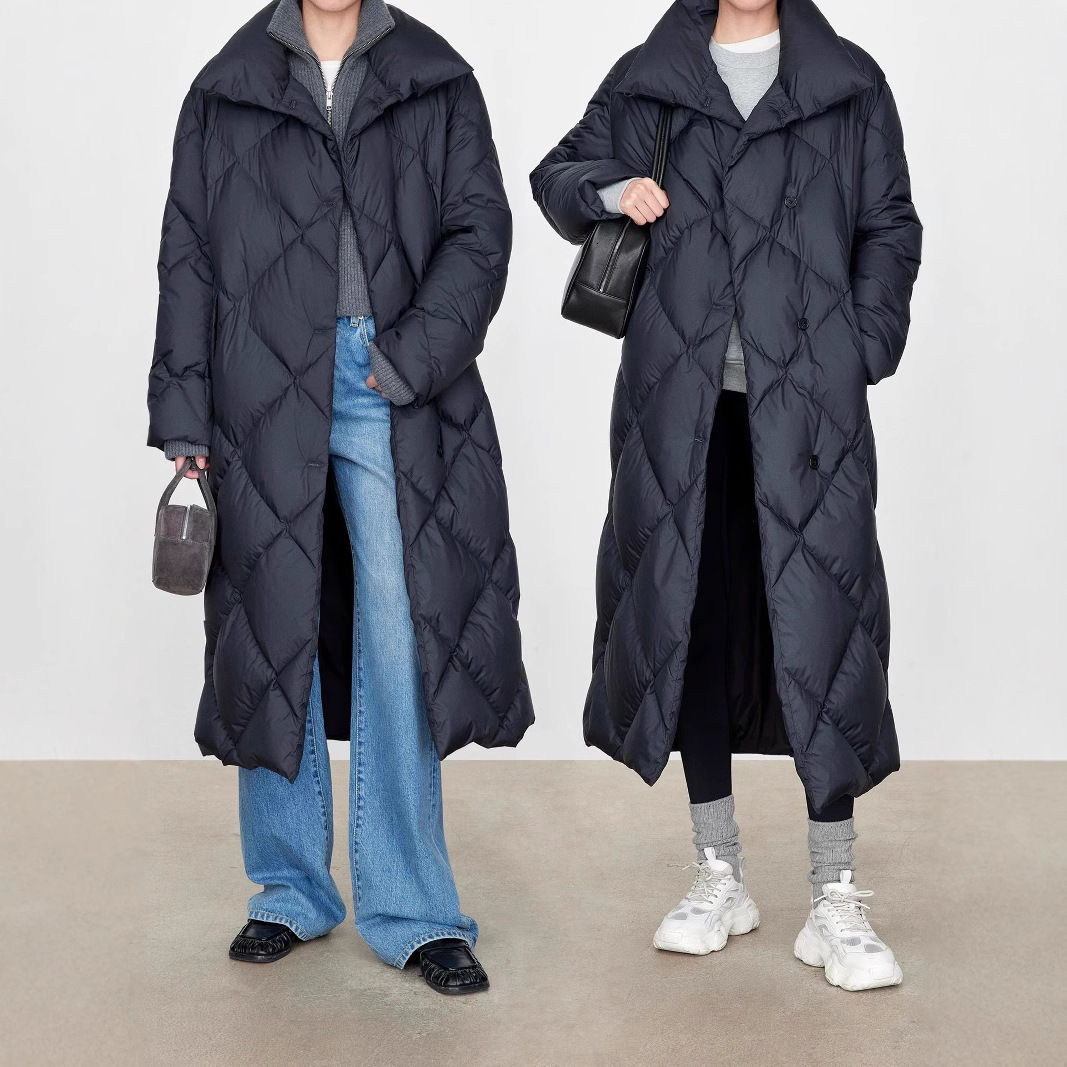 5349 Welfare Stand Collar White Duck Down Diamond Pattern n Oversized Long and Thick TwoColor Jacket 210923 - view 4