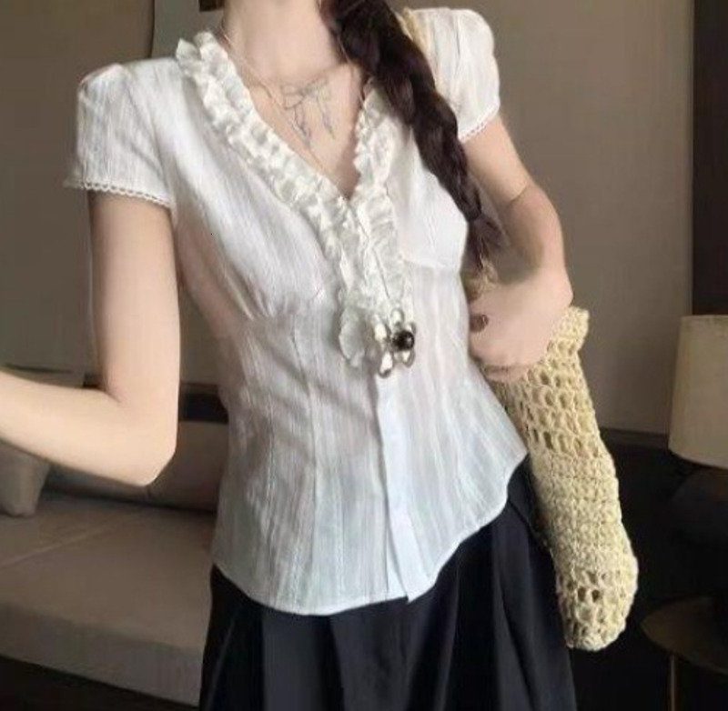 Y2k Tops T shirt 90s Vintage Clothes Women White Punk Slim Bow Aesthetic Lace Harajuku Girl Tees Crop Top Femme Short Sleeve Tee 260410BJ - view 4