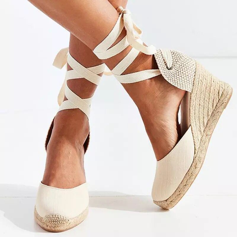 2024 Summer Thick-soled Linen-grass Shoes Woven Hollow Strap Wedge High Heeled Sandals For Women 240819 - view 3