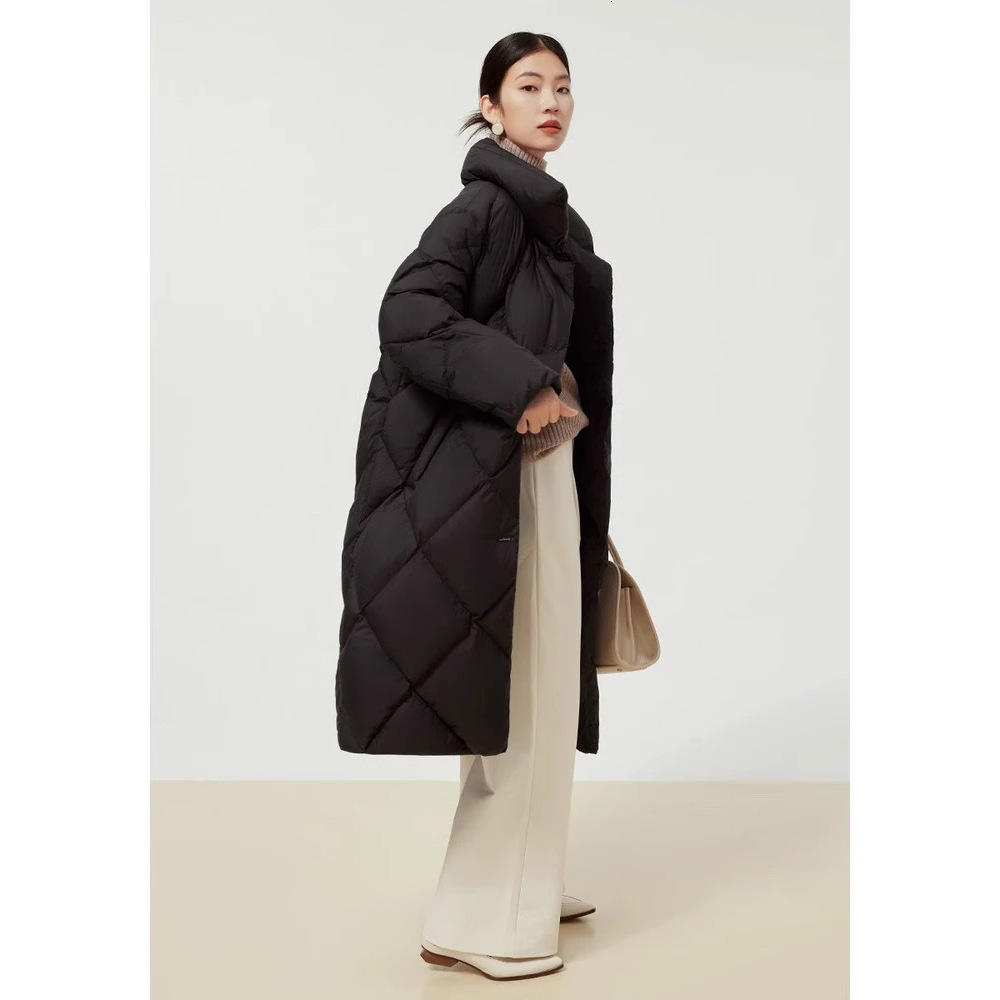 5349 Welfare Stand Collar White Duck Down Diamond Pattern n Oversized Long and Thick TwoColor Jacket 210923 - view 3