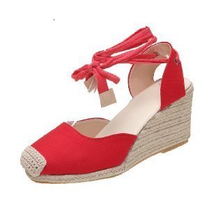 2024 Summer Thick-soled Linen-grass Shoes Woven Hollow Strap Wedge High Heeled Sandals For Women 240819 - view 5