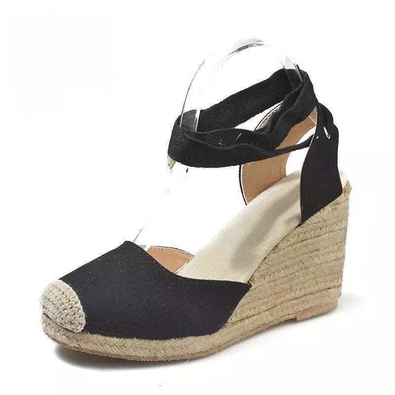 2024 Summer Thick-soled Linen-grass Shoes Woven Hollow Strap Wedge High Heeled Sandals For Women 240819 - view 4