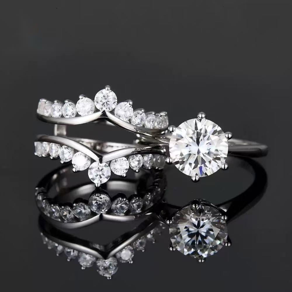 Newshe 925 Silver Bridal Set Original Wedding Rings for Women 3.0Ct Round Cut Moissanite Moissanite Engagement Ring Enhancer Band - view 3