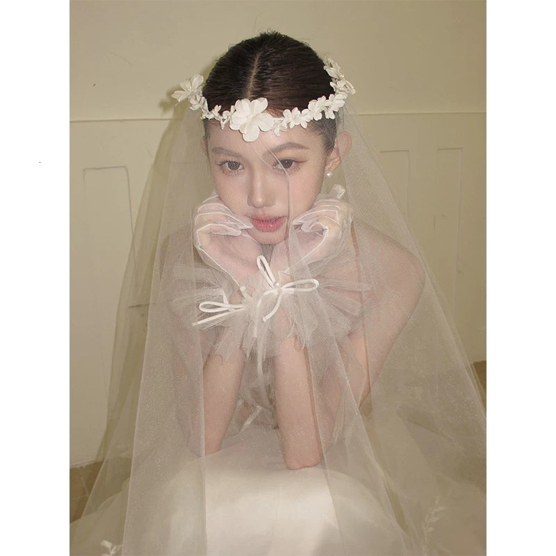 Forest style garland headband, certified white retro lace flower headdress, bride's photo prop design, super fairy beauty - view 5
