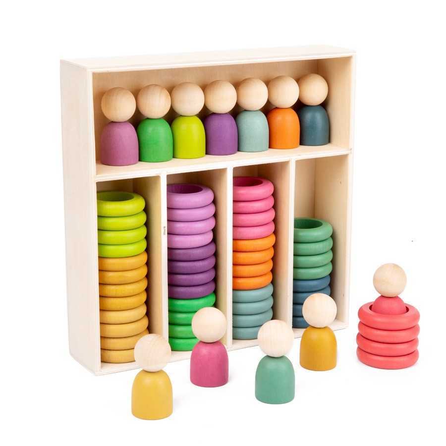 Rainbow Minion Building Blocks Solid Wood Waldorf-Style Color Matching Round Discs and Rings Children's Educational Toy Creative Figurines C26010 - view 7