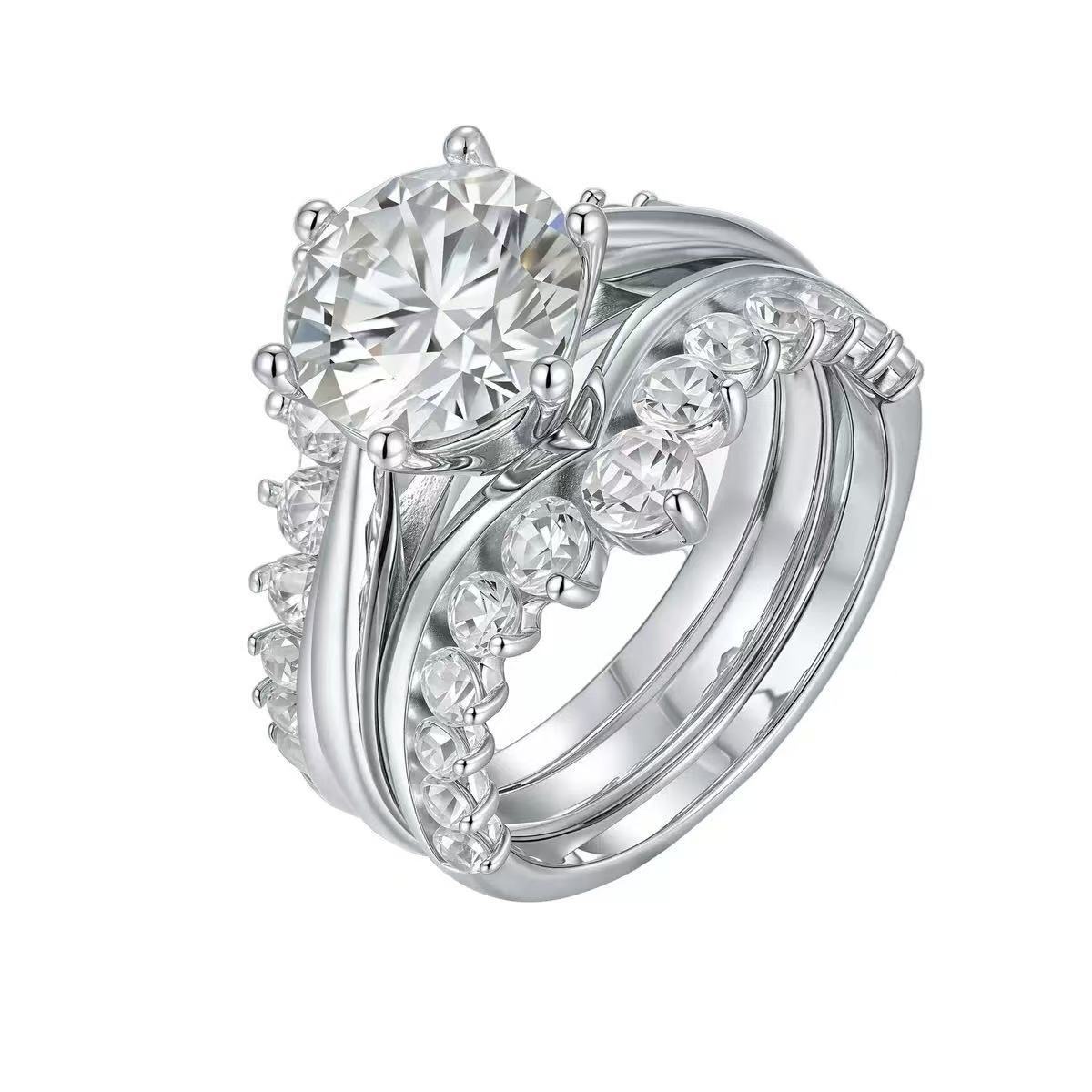 Newshe 925 Silver Bridal Set Original Wedding Rings for Women 3.0Ct Round Cut Moissanite Moissanite Engagement Ring Enhancer Band - view 5