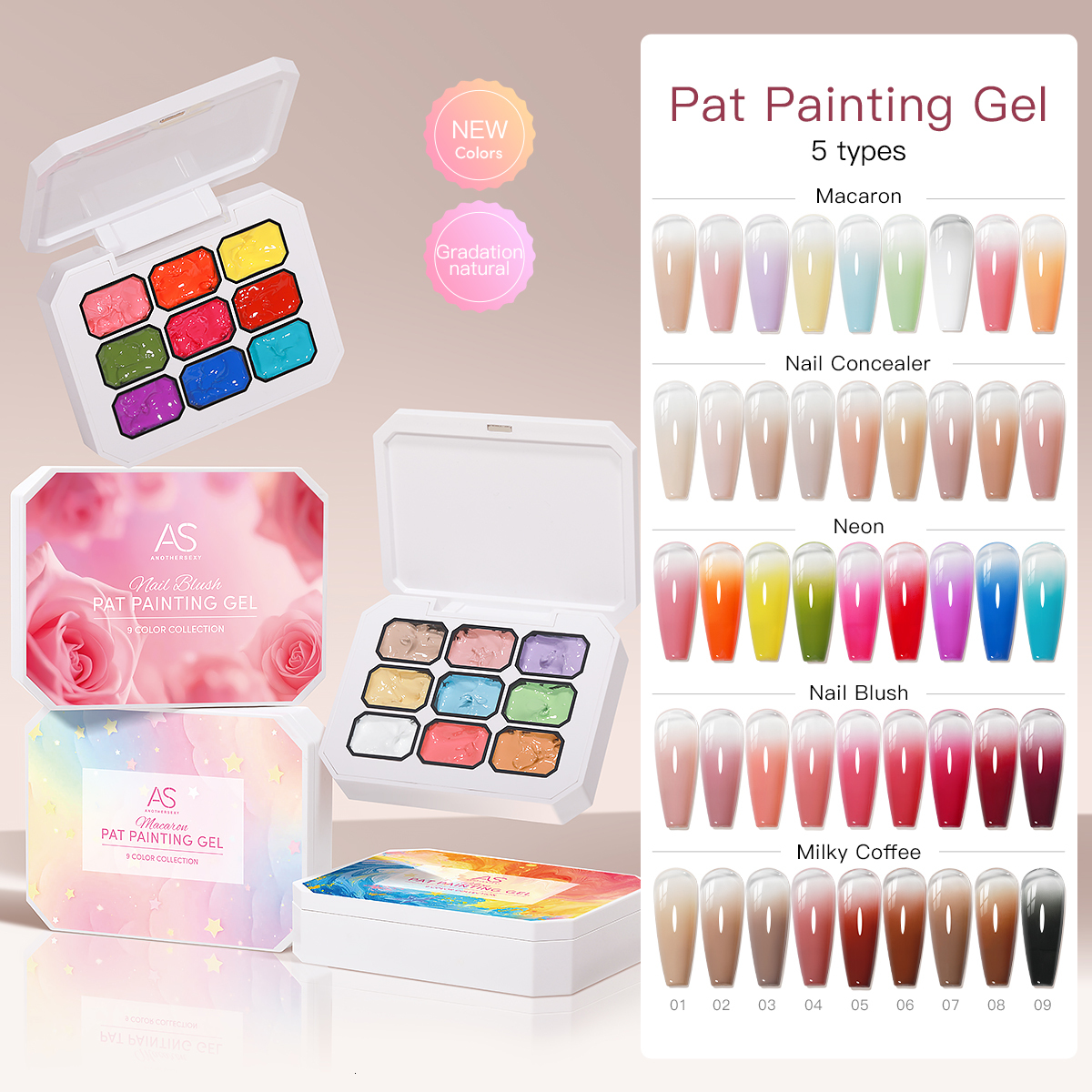 Luxury 2026 New AS 9 Colors Painting Nail Polish Set Blooming Transfer Design UV LED Soak Off Varnish Gradient Pat Gel Nail Gel Palette Kit Fast Shipp - view 3