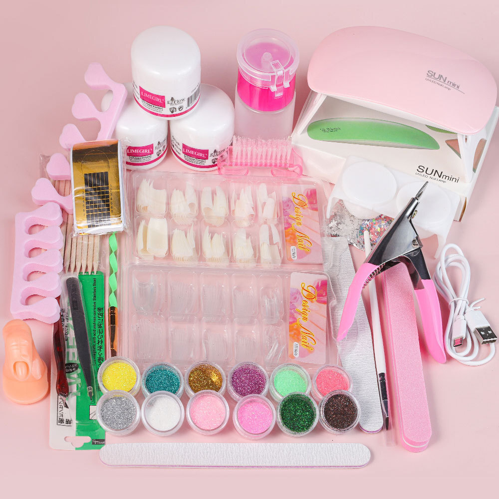 Luxury 2026 New Acrylic Powder And Liquid Monomer Nail Art Kits Art Decoration For Manicure Set Kit Crystal Glitter 3D Nail Tips Carving Tools Fast Sh