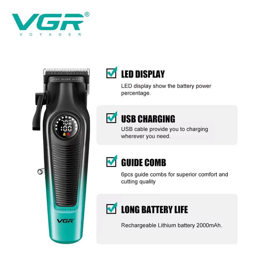 Luxury New Hair Trimmer VGR-196&996 Professional Clipper DLC LED Display Cordless USB Ceramic Men's Haircut Hair Trimmer Machine Fast Shipping Y2 - view 5
