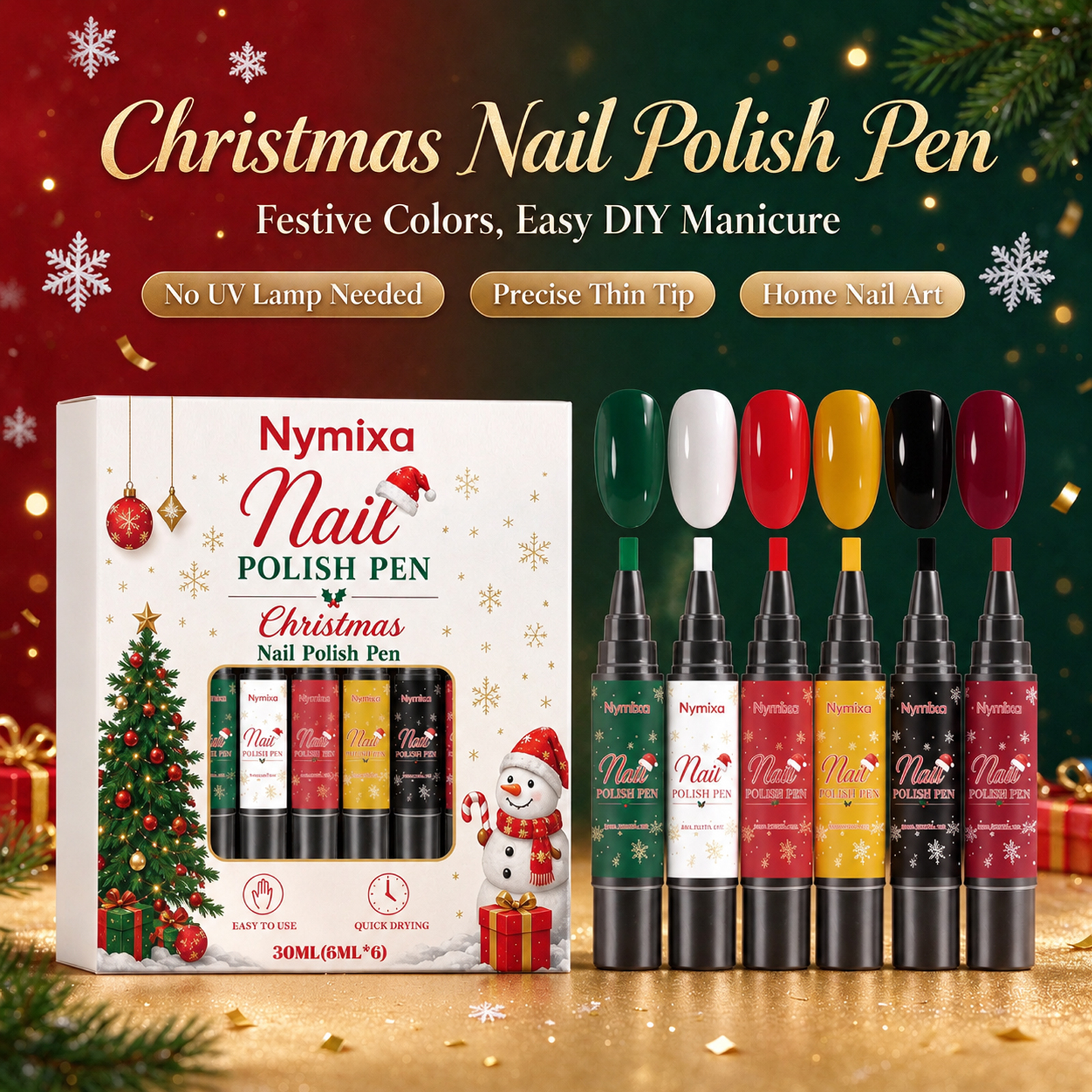 Luxury 2026 New Christmas Polish Pen 6 Colors Quick Drying No UV DIY Nail Art Kits Manicure Nail Decoration Art Supplies Festival Set Gift Fast Shippi - view 4