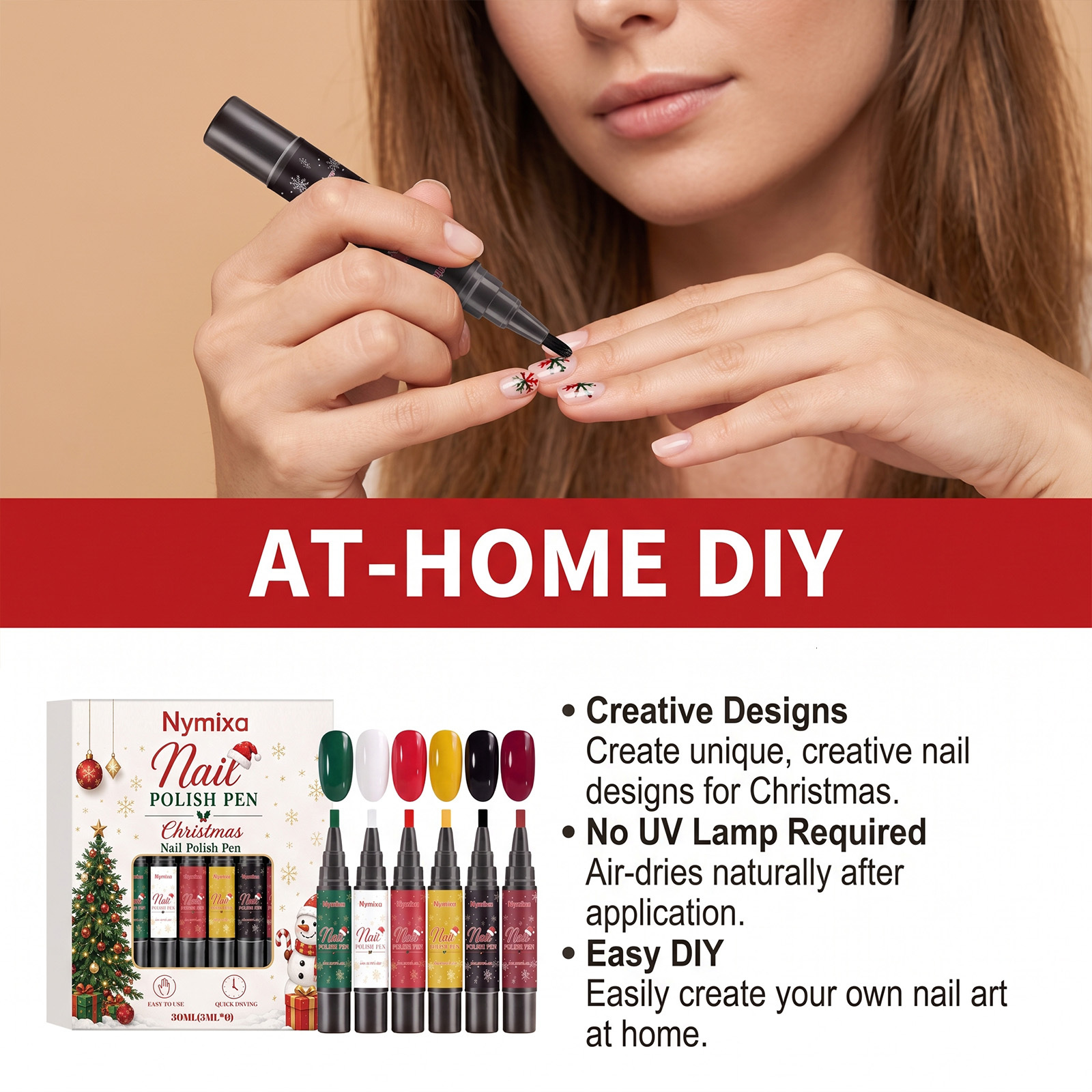 Luxury 2026 New Christmas Polish Pen 6 Colors Quick Drying No UV DIY Nail Art Kits Manicure Nail Decoration Art Supplies Festival Set Gift Fast Shippi - view 6