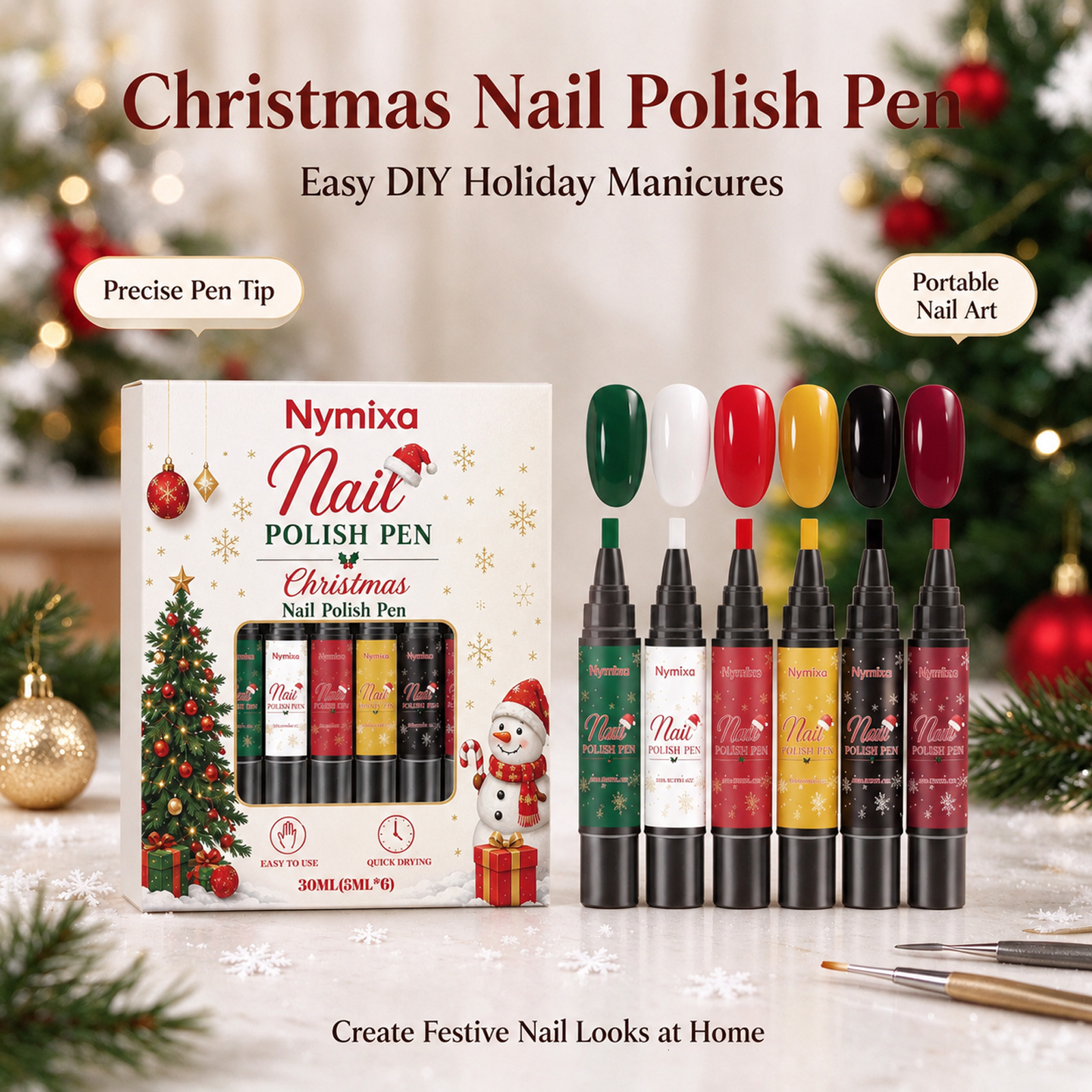 Luxury 2026 New Christmas Polish Pen 6 Colors Quick Drying No UV DIY Nail Art Kits Manicure Nail Decoration Art Supplies Festival Set Gift Fast Shippi - view 5