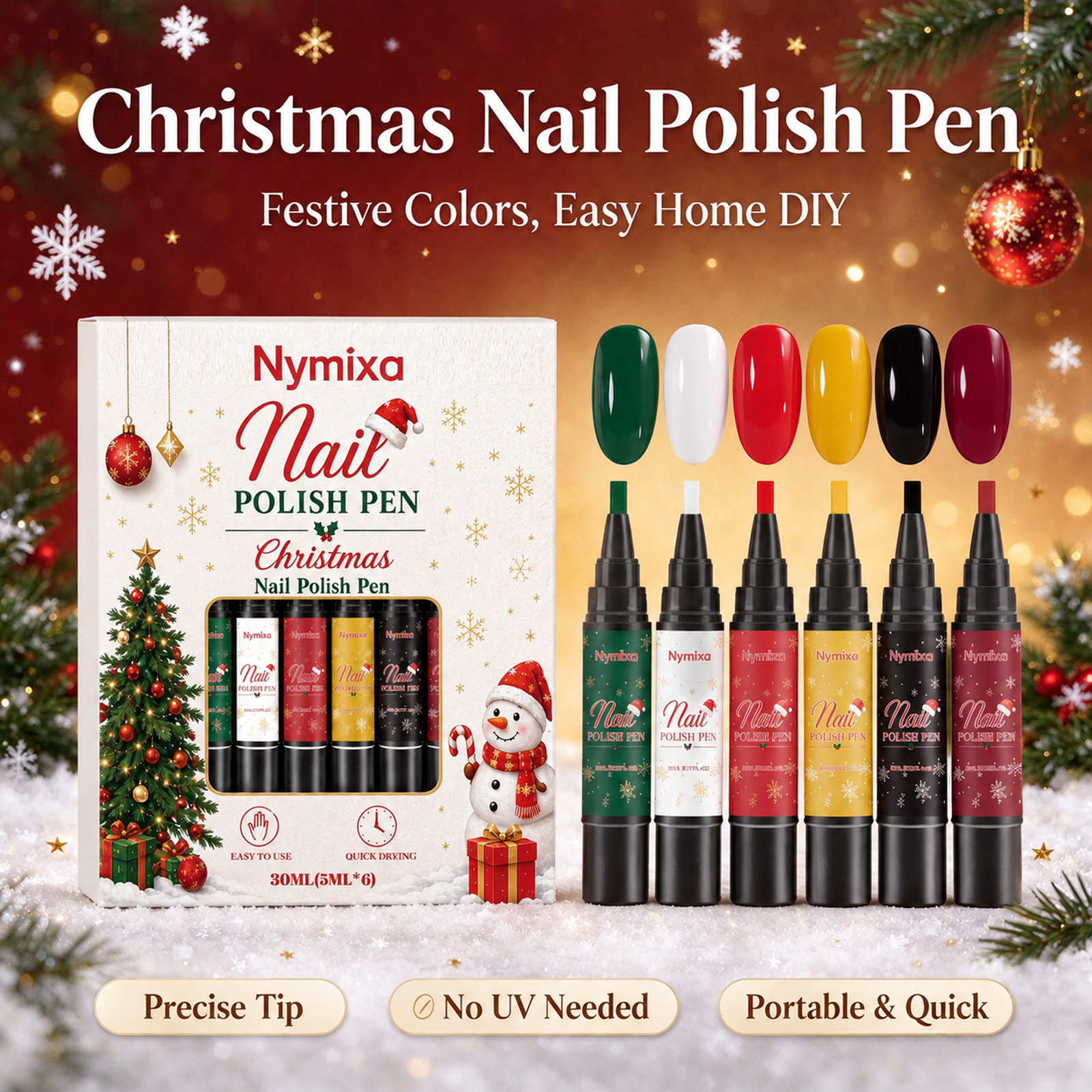 Luxury 2026 New Christmas Polish Pen 6 Colors Quick Drying No UV DIY Nail Art Kits Manicure Nail Decoration Art Supplies Festival Set Gift Fast Shippi - view 3