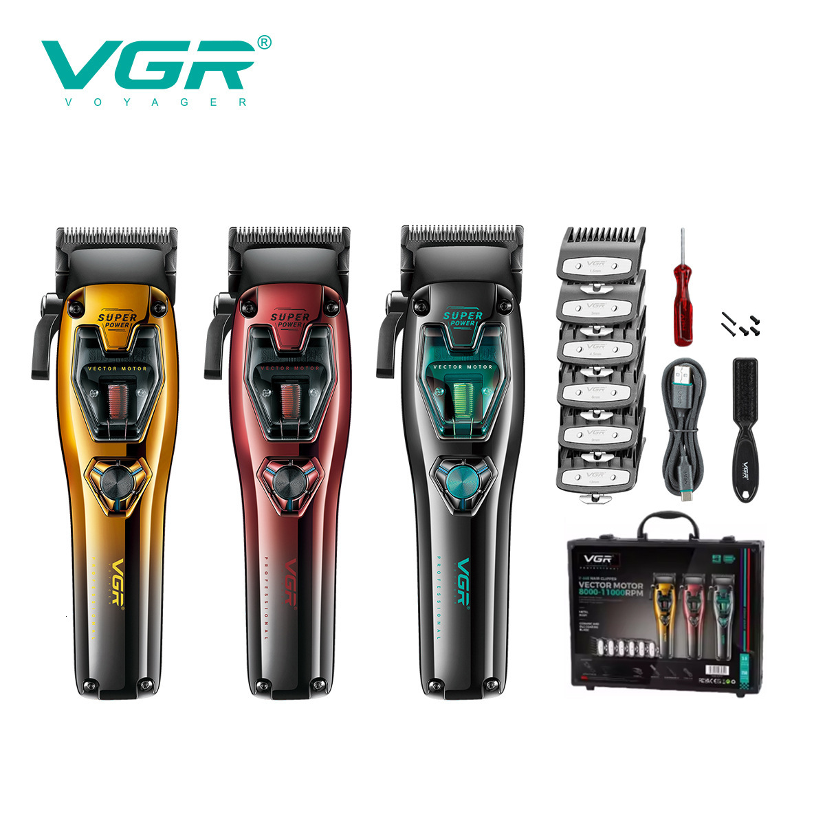 Luxury New VGR Professional Barber Clippers 11000 RPM Hair Cutting Machine Vector Motor Trimmer For Men V-668 Fast Shipping Y261022