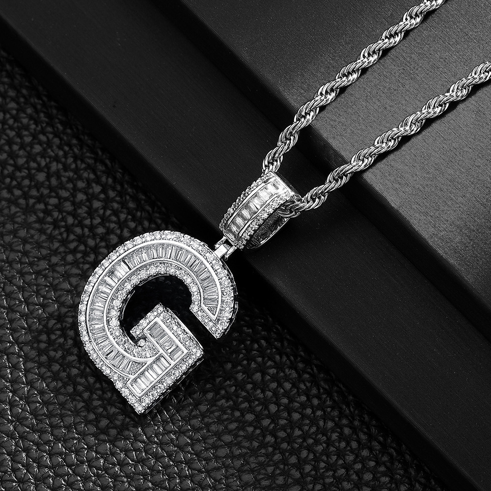 Luxury Iced Moissanite Letter A Pendant, Baguette Main Stone Hip Hop Initial Jewelry Bulk Supply - view 4