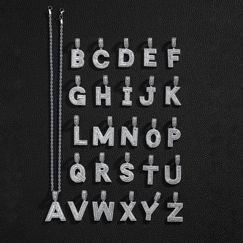 Luxury Iced Moissanite Letter A Pendant, Baguette Main Stone Hip Hop Initial Jewelry Bulk Supply - view 3