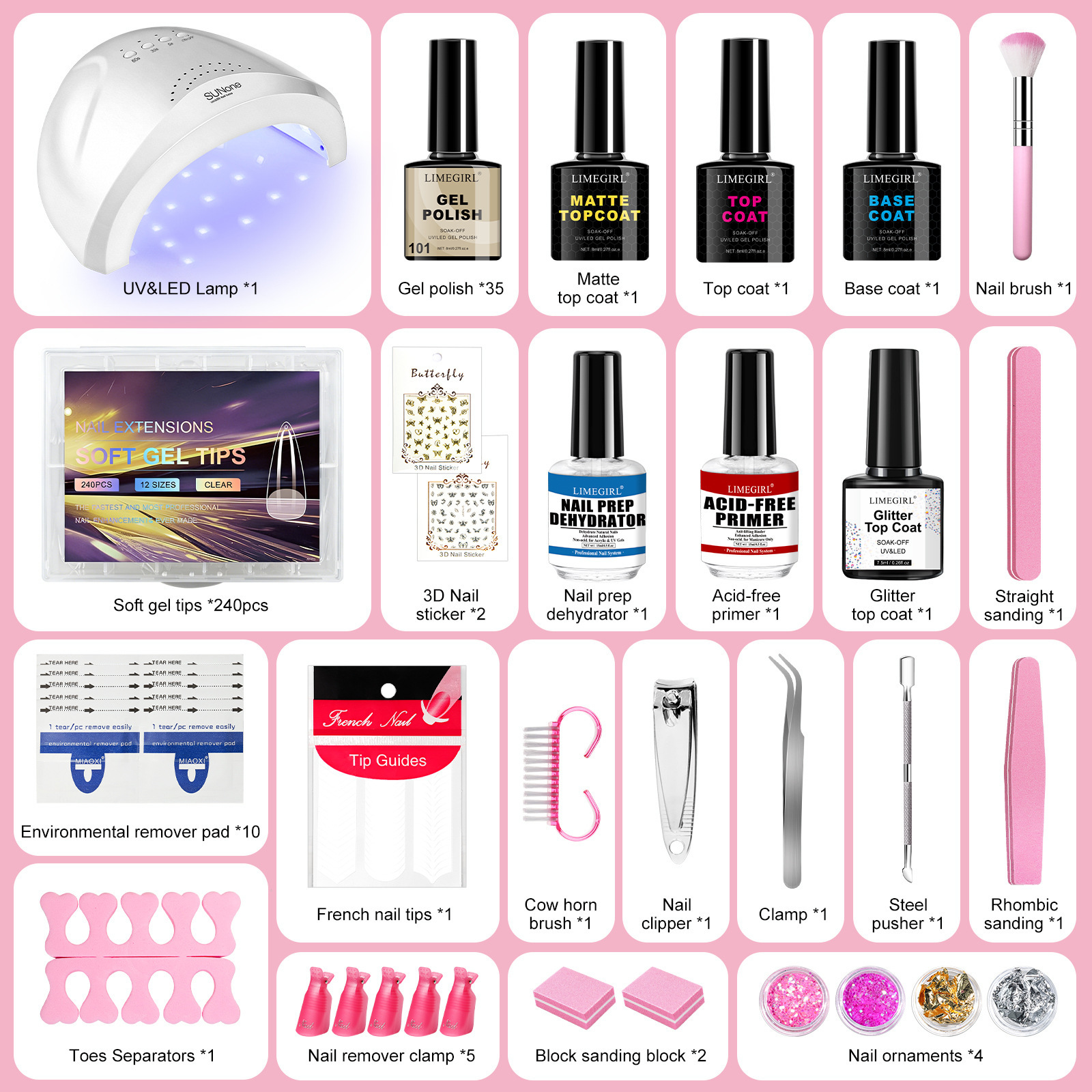 Luxury 2026 New Nail Art Kits 35 Colors Polish Set Art Accessories False Nails Paint Dryer Lamp Large Set Of Crystal Powder Professional Fast Shipping - view 4