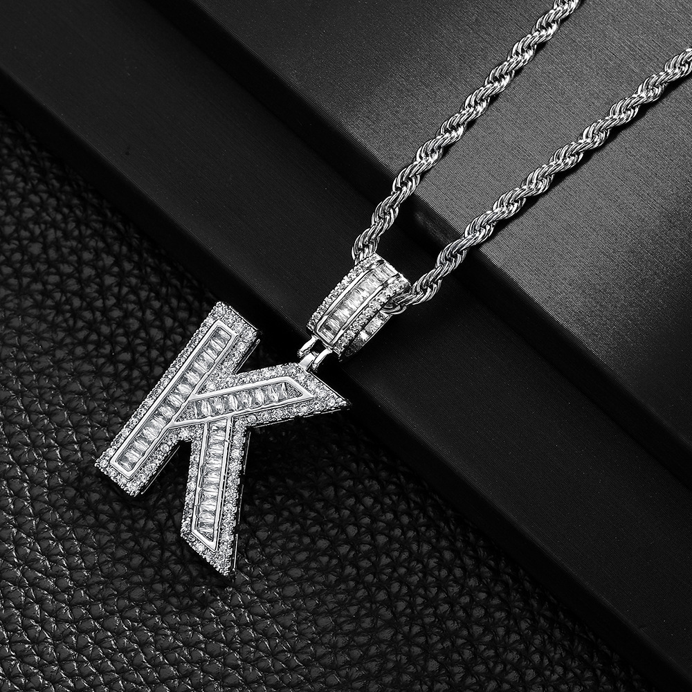 Luxury Iced Moissanite Letter A Pendant, Baguette Main Stone Hip Hop Initial Jewelry Bulk Supply - view 7