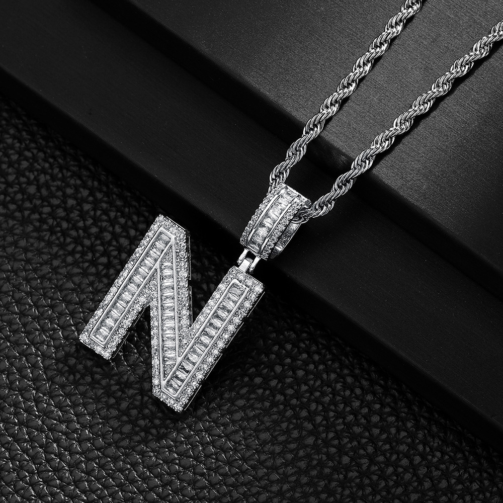Luxury Iced Moissanite Letter A Pendant, Baguette Main Stone Hip Hop Initial Jewelry Bulk Supply - view 9
