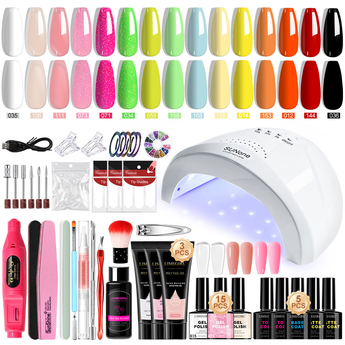 Luxury 2026 New Nail Art Kits Art Tool Set 18 Colors Gel 15 Polish Extension Gels Grinder Nail Lamp Drill Accessories Fast Shipping X261024 - view 3