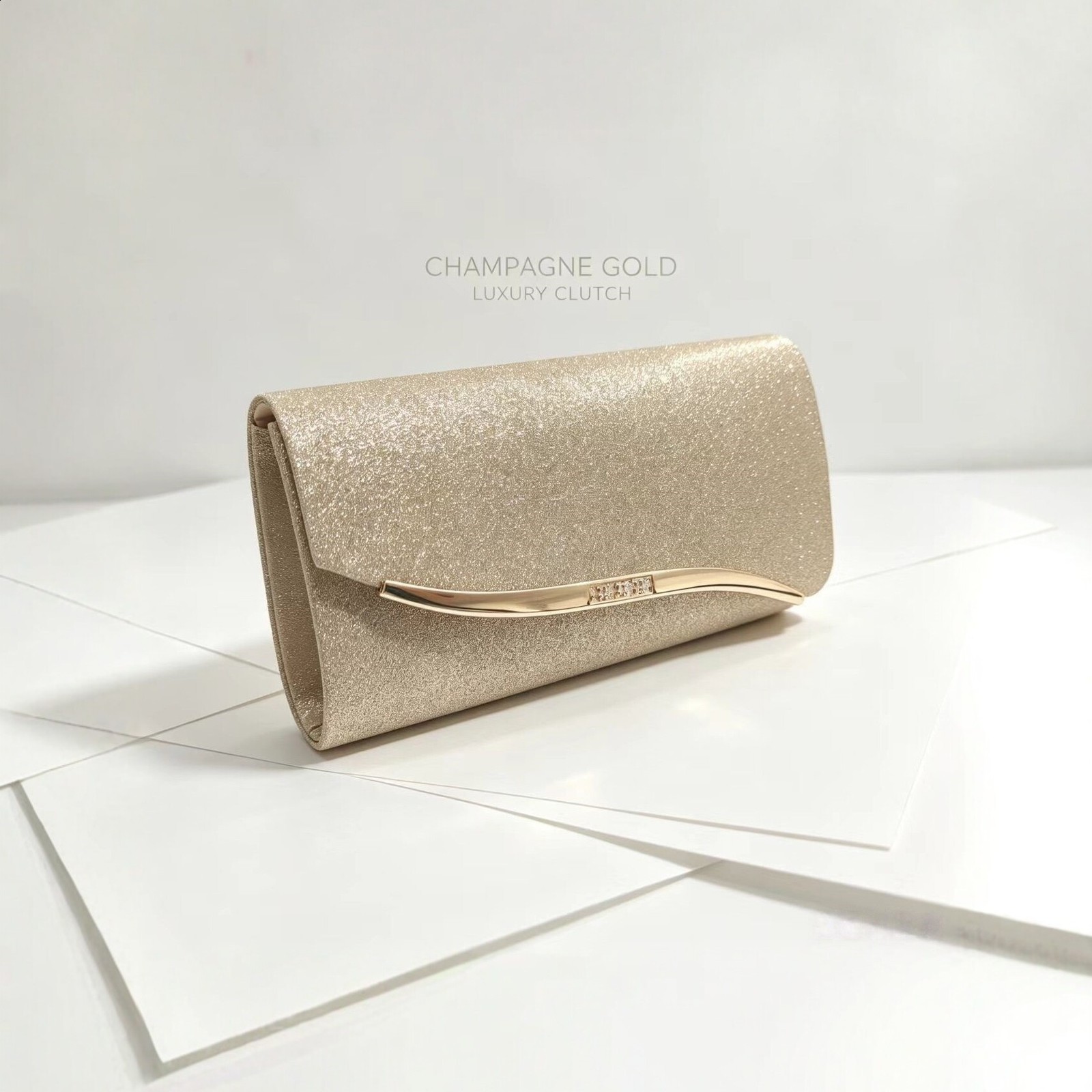 Champagne gold and silver glitter evening bag women's clutch metal embellishment ious n suitable for formal occasions parties 250401 - view 5