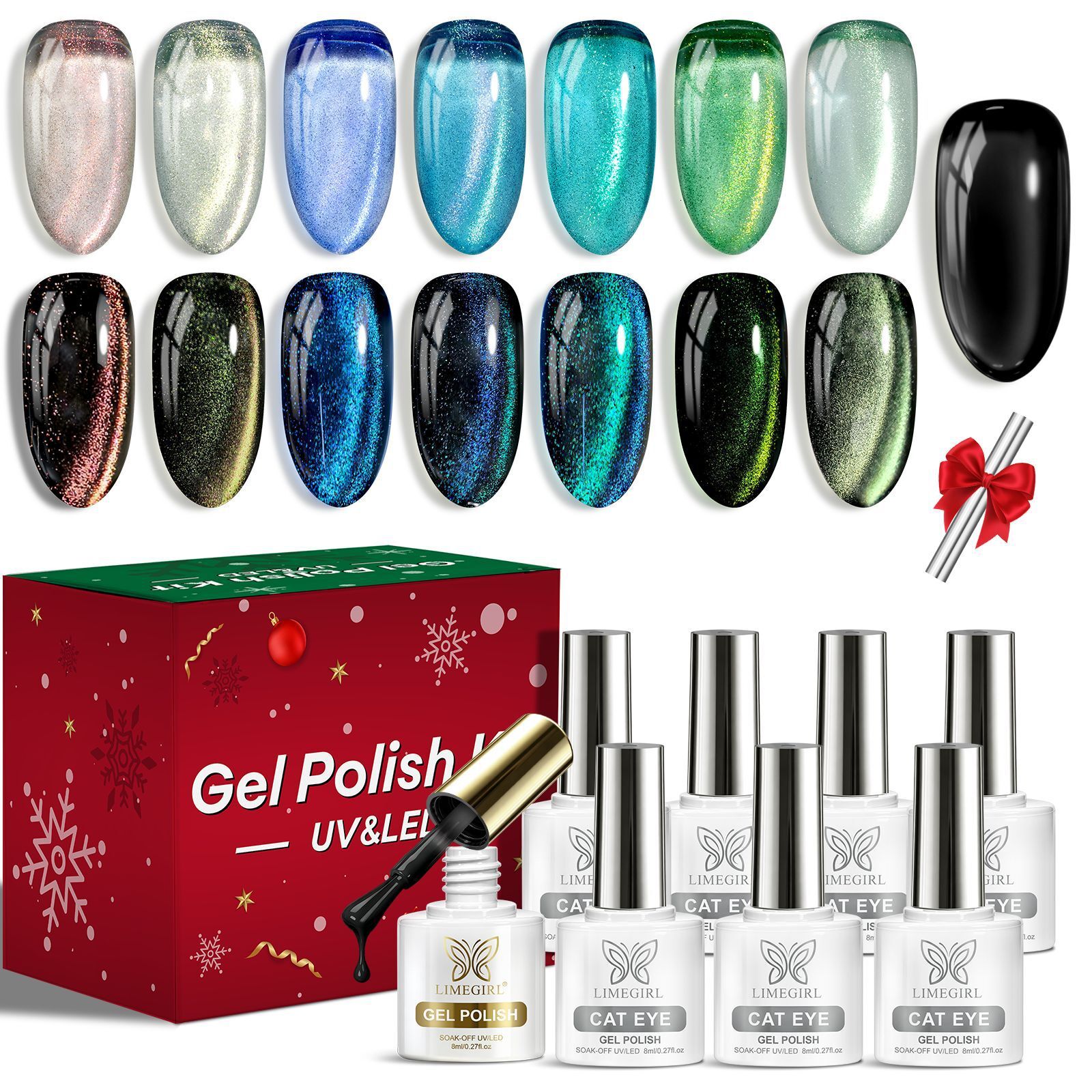 Luxury 2026 New 9Pcs Set Glassy Cat Eye Magnet Nails Black Polish Nail Art Tool Gel Set Magnetic Christmas Gift Nail Gel Box UV Gel Fast Shipping X261 - view 3