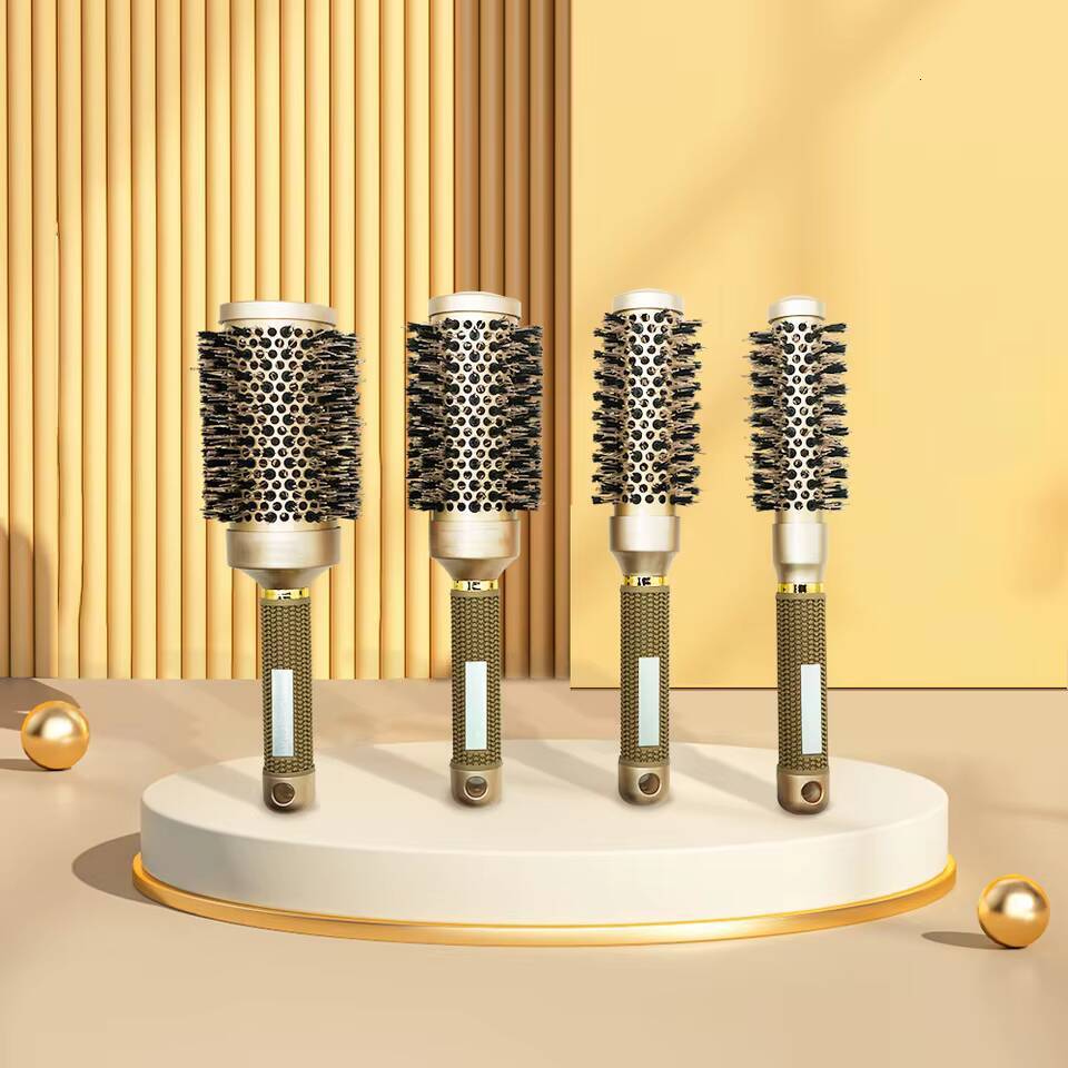 Luxury New Aluminum Tube Barrel Curling Anti Static Round Pro Barber Hair Rolling Brush Salon Styling Tools Hair Brushes Free Shipping Y261025