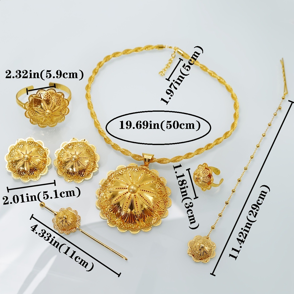 4-piece African Arab Jewelry Set Golden Color Star Pattern Pendant Ring Earring Head Chain Ethiopian Bride Wedding Gift260618BJ - view 4