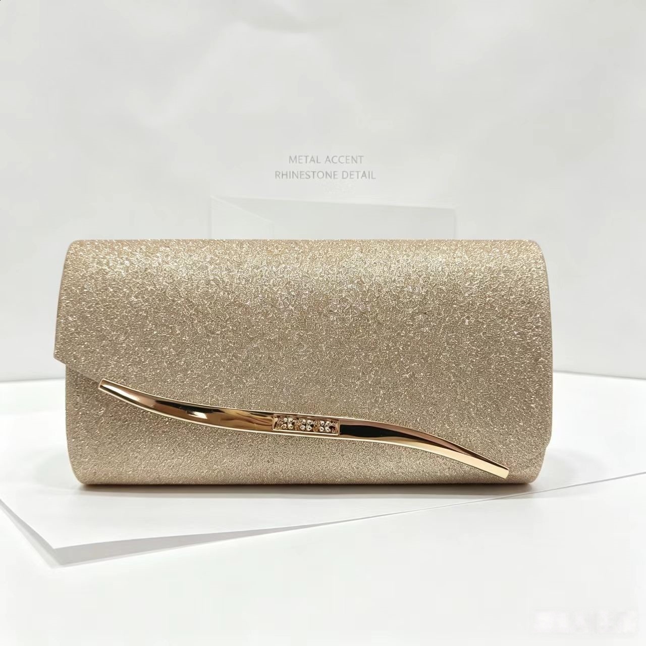 Champagne gold and silver glitter evening bag women's clutch metal embellishment ious n suitable for formal occasions parties 250401 - view 7