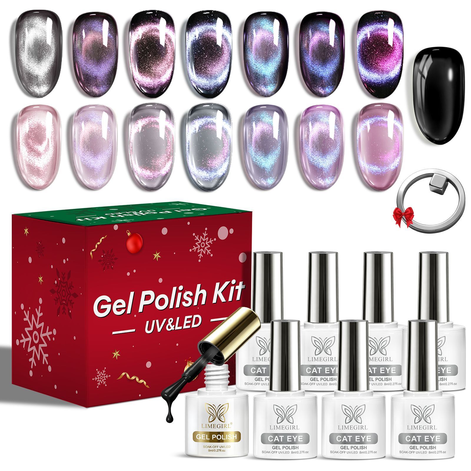 Luxury 2026 New 9Pcs Set Glassy Cat Eye Magnet Nails Black Polish Nail Art Tool Gel Set Magnetic Christmas Gift Nail Gel Box UV Gel Fast Shipping X261
