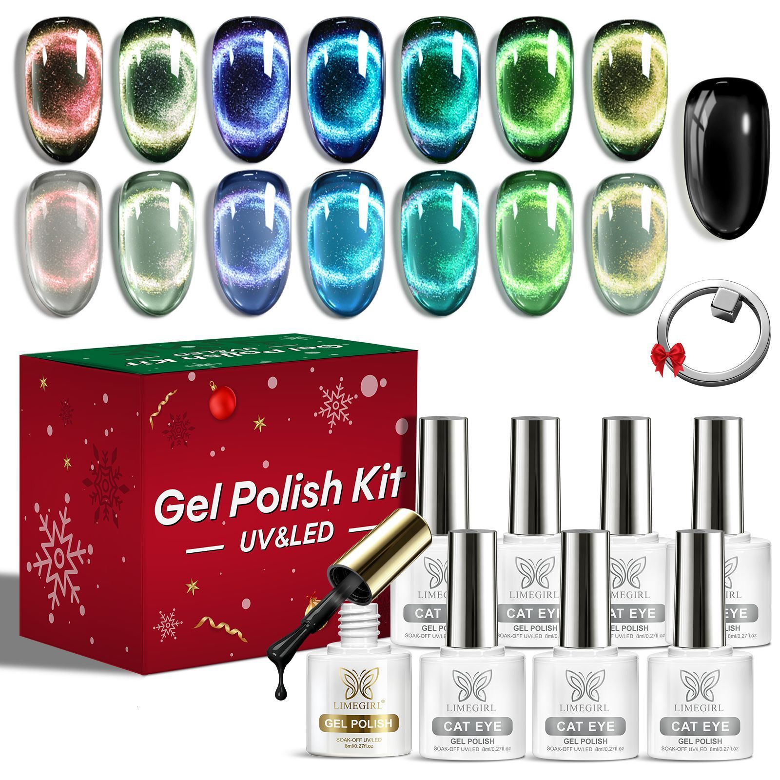 Luxury 2026 New 9Pcs Set Glassy Cat Eye Magnet Nails Black Polish Nail Art Tool Gel Set Magnetic Christmas Gift Nail Gel Box UV Gel Fast Shipping X261 - view 6