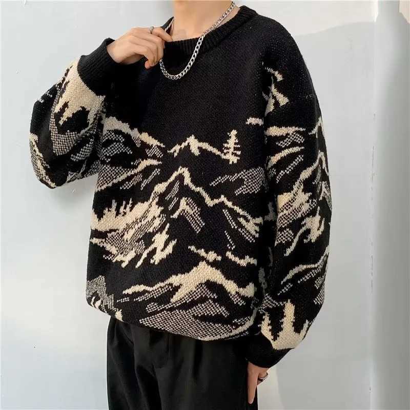 Men's Sweaters Autumn Mountain Graphic Jacquard Sweaters For Men Casual Long sleeve Knitted Pullovers Y2K Vintage Crewneck Knitwear pull homme H2 - view 6
