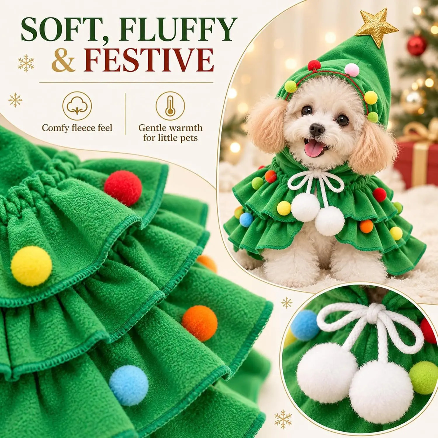 Cute Christmas Dog Cape Adorable Pet Attire Role-Play Party Wear Pet Cloak Dog Dress Holiday Pet Costume Christmas Supplies 261027 - view 3