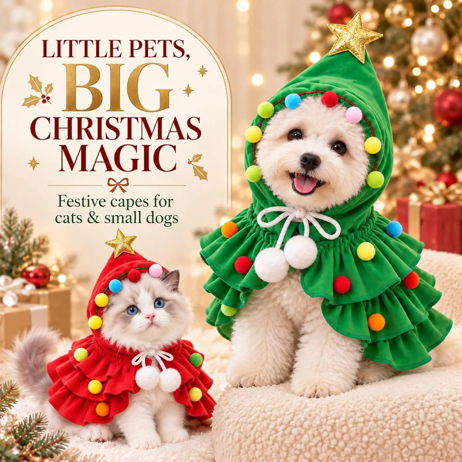 Cute Christmas Dog Cape Adorable Pet Attire Role-Play Party Wear Pet Cloak Dog Dress Holiday Pet Costume Christmas Supplies 261027 - view 4