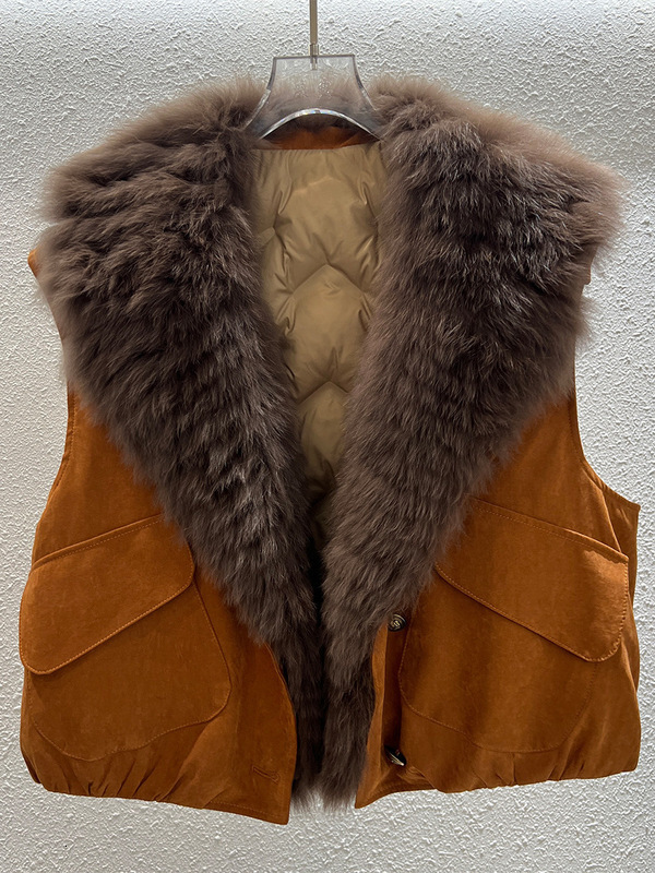 Goose fox fur short down jacket vest women, 2026 autumn and winter new style, loose fit, stylish outerwear for petite individuals - view 4