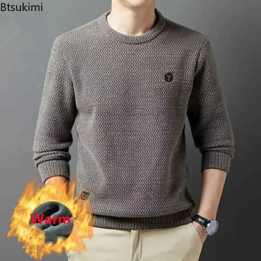 Men's Sweaters 2026 Men's Thick Warm Sweater Autumn Winter Round Neck Casual Sweater Pullovers Tops Solid Plush Thickened Sweater Men Clothe - view 1