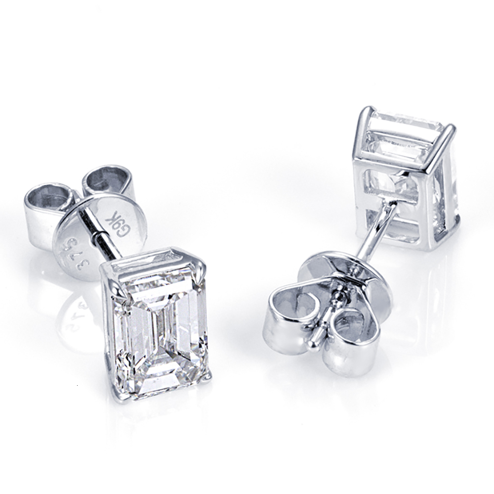 Ready to Ship MSE-368 Classic Four Claw 9k Solid Gold 1ct Emerald Lab Grown Diamond Stud Earrings